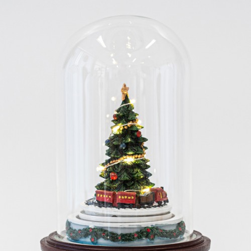 ΓΥΑΛΙΝΟΣ ΘΟΛΟΣ, ΜΕ ΦΩΤΙΖΟΜΕΝΟ ΔΕΝΤΡΟ ΣΤΟ ΕΣΩΤΕΡΙΚΟ ΤΟΥ, ΜΠΑΤΑΡΙΑΣ, LED, ΜΕ ΜΟΥΣΙΚΗ ΚΑΙ ΚΙΝΗΣΗ, 13,5x13,5x20cm Magic Christmas
