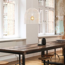 ARTE ILLUMINA ΦΩΤΙΣΤΙΚΟ ΚΡΕΜΑΣΤΟ ΜΟΝΟΦΩΤΟ Ε27 MAX 60W D500X500 RATTAN ΛΕΥΚΟ - EUROLAMP