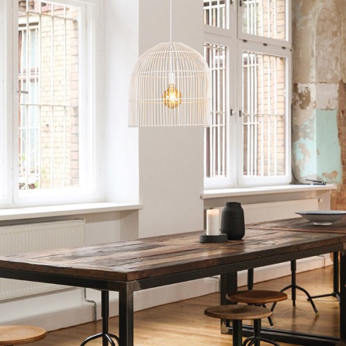 ARTE ILLUMINA ΦΩΤΙΣΤΙΚΟ ΚΡΕΜΑΣΤΟ ΜΟΝΟΦΩΤΟ Ε27 MAX 60W D500X500 RATTAN ΛΕΥΚΟ - EUROLAMP