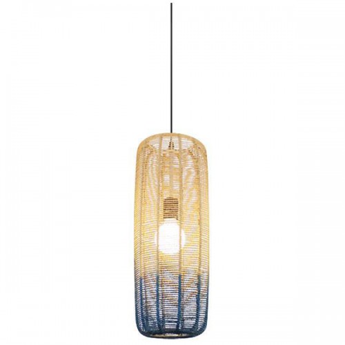 ARTE ILLUMINA ΦΩΤΙΣΤΙΚΟ ΚΡΕΜΑΣΤΟ ΜΟΝΟΦΩΤΟ Ε27 220X520MM RATTAN ΑΣΠΡΟ ΓΑΛΑΖΙΟ - EUROLAMP