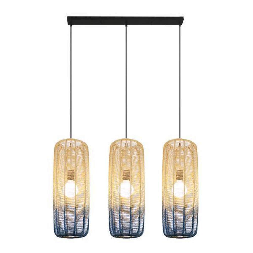 ARTE ILLUMINA ΦΩΤΙΣΤΙΚΟ ΚΡΕΜΑΣΤΟ ΤΡΙΦΩΤΟ Ε27 1000X220MM RATTAN ΑΣΠΡΟ ΓΑΛΑΖΙΟ - Eurolamp