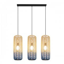 ARTE ILLUMINA ΦΩΤΙΣΤΙΚΟ ΚΡΕΜΑΣΤΟ ΤΡΙΦΩΤΟ Ε27 1000X220MM RATTAN ΑΣΠΡΟ ΓΑΛΑΖΙΟ - Eurolamp