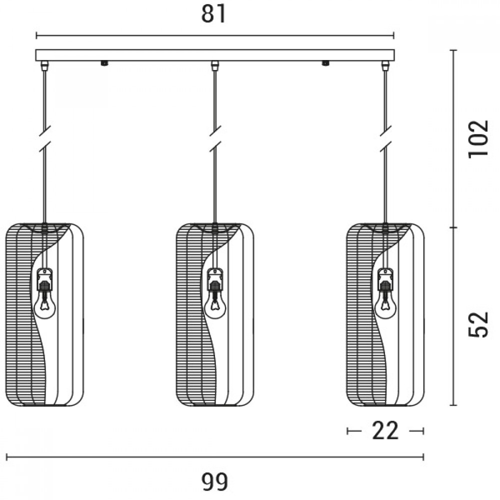 ARTE ILLUMINA ΦΩΤΙΣΤΙΚΟ ΚΡΕΜΑΣΤΟ ΤΡΙΦΩΤΟ Ε27 1000X220MM RATTAN ΑΣΠΡΟ ΓΑΛΑΖΙΟ - Eurolamp