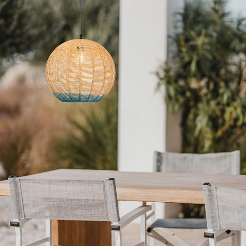 ARTE ILLUMINA ΦΩΤΙΣΤΙΚΟ ΚΡΕΜΑΣΤΟ ΜΟΝΟΦΩΤΟ Ε27 390X360MM RATTAN ΑΣΠΡΟ ΓΑΛΑΖΙΟ - EUROLAMP