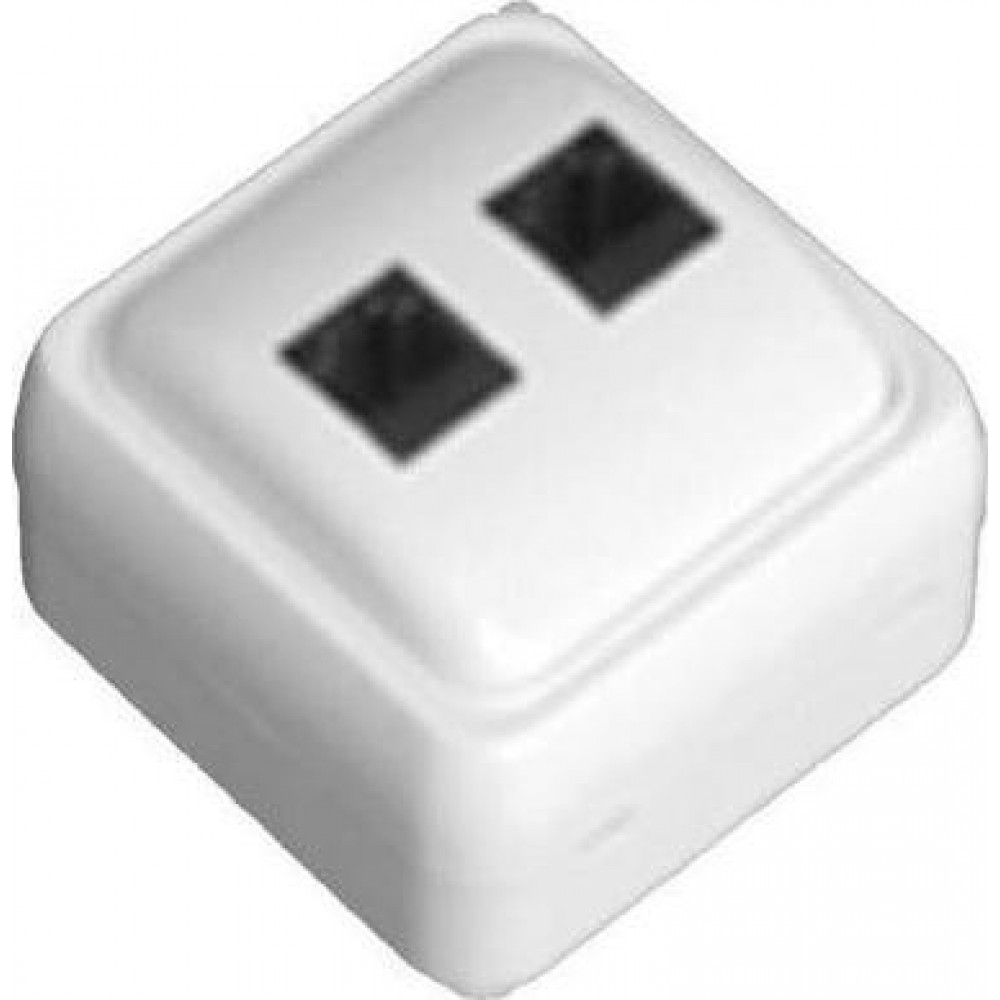 Πρίζα ΜΙΝΙ Τηλεφώνου Διπλή RJ11 6P4C Λευκή IP20 - Eurolamp