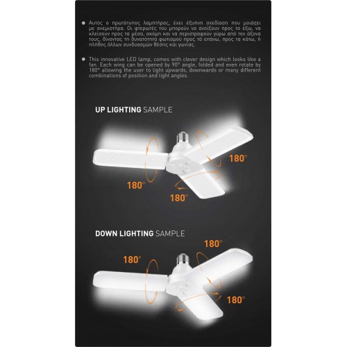 ΛΑΜΠΑ LED SMD FAN 3D 40W E27 185-265V Ουδέτερο Λευκό 4000K EUROLAMP