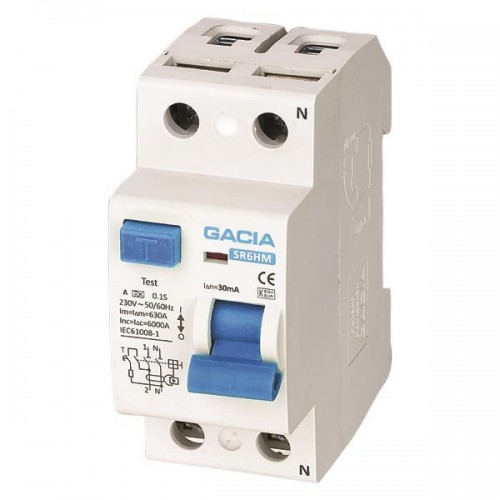 Ρελέ RCBO Διπολικό 25A 4,5KA 30MA 1P+N GACIA TYPE AC