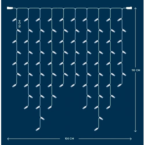 ΒΡΟΧΗ DIY, 86 LED, 230V, ΛΕΥΚΟ ΚΑΛΩΔΙΟ ΚΑΟΥΤΣΟΥΚ, ΘΕΡΜΟ ΛΕΥΚΟ LED, ΜΕ ΕΠΕΚΤΑΣΗ, 7/9/11/9/7, ΑΝΑ 10cm, 1x1m, ΙΡ65