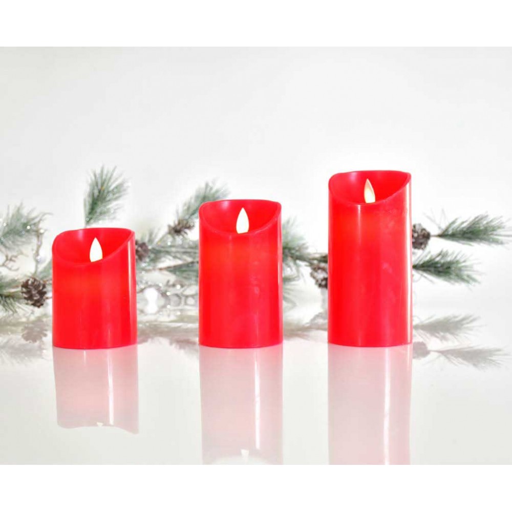 LED Κερί Μπαταρίας Κόκκινο, Με Κίνηση Στη Φλόγα Και Χρονοδιακόπτη Σε Τρία Μεγέθη Magic Christmas