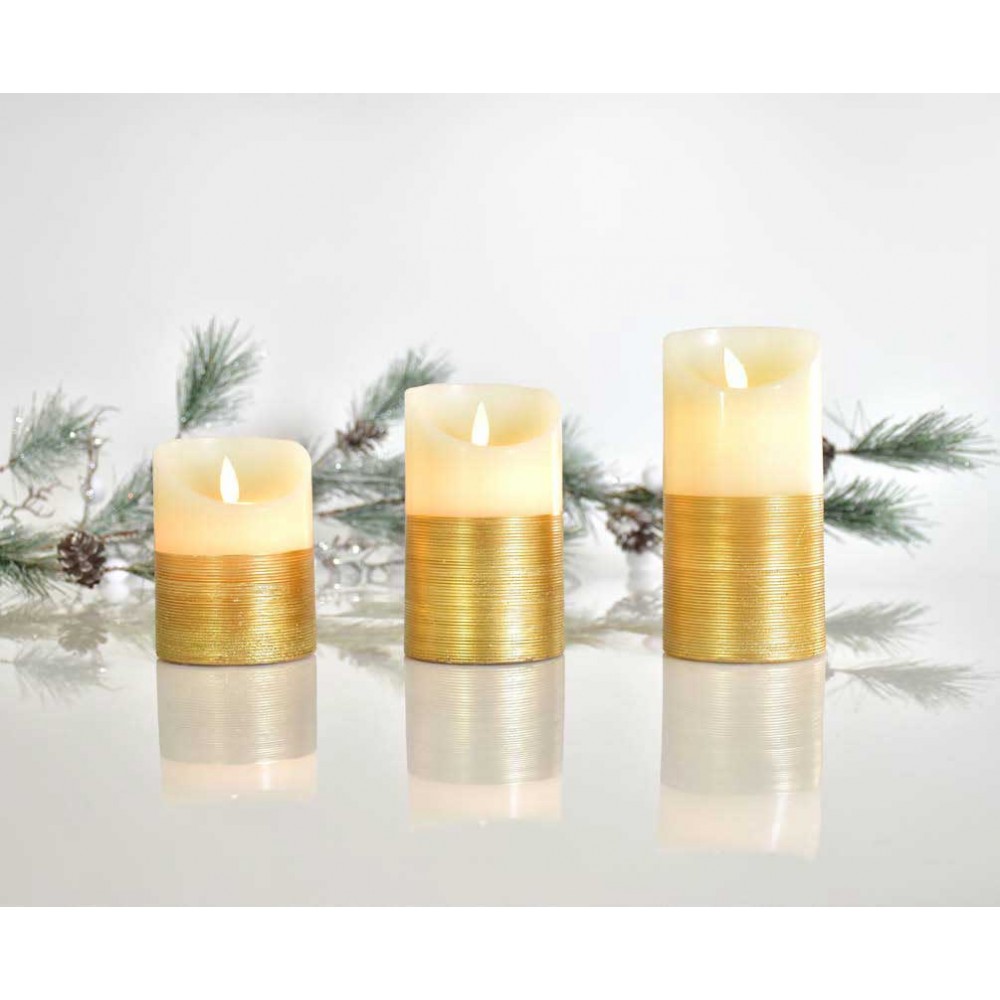 LED Κερί Μπαταρίας Με Κίνηση Στη Φλόγα, Ιβουάρ Με Χρυσό, Με TIMER, Σε Τρία Μεγέθη Magic Christmas