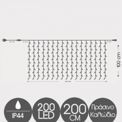 Κουρτίνα 200 LED 2x1m Επεκτεινόμενη Με Πράσινο Καλώδιο Αδιάβροχα IP44 Θερμό Λευκό 2500K Magic Christmas