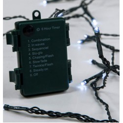 96 LED Σε Σειρά Με Μπαταρία 8 Προγραμμάτων Με Χρονοδιακόπτη Και Πράσινο Καλώδιο Αδιάβροχα IP44 Λευκό Magic Christmas