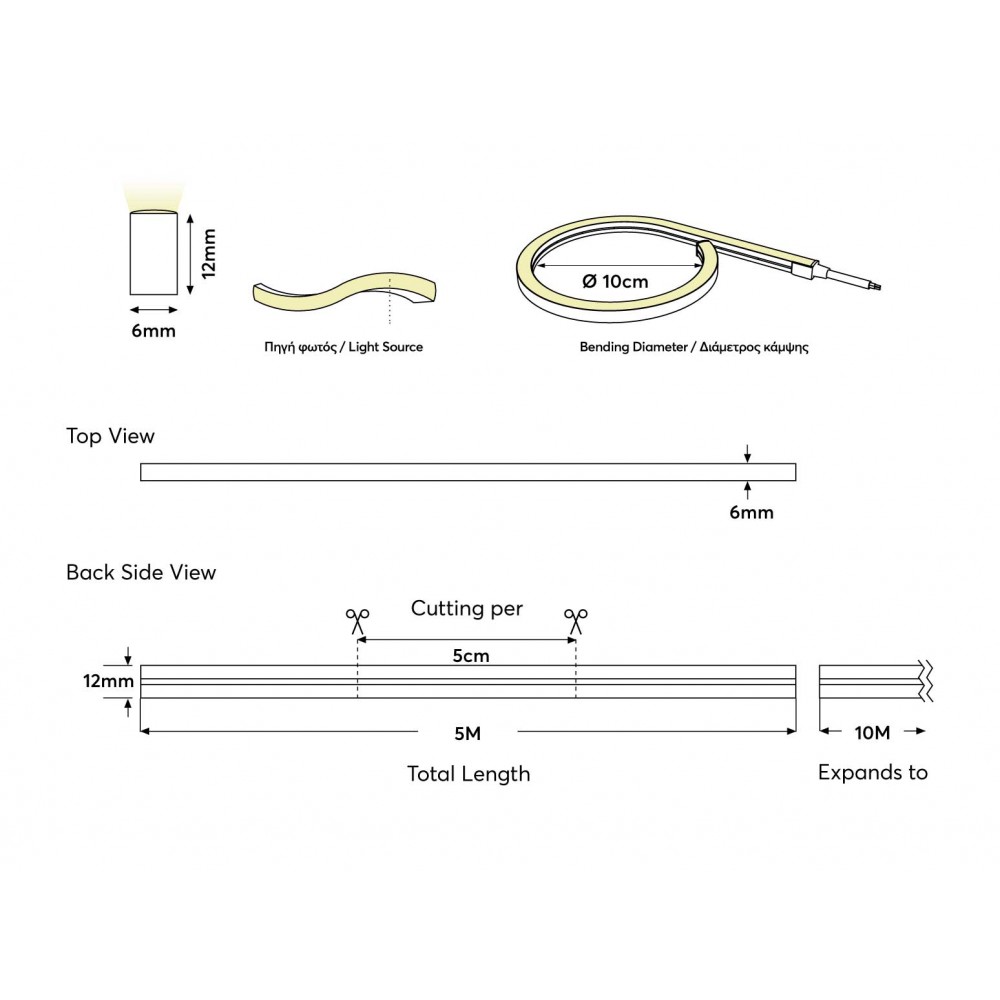NEON LIGHT LED 5M 8W 24V ΜΠΛΕ IP44 PRO EUROLAMP