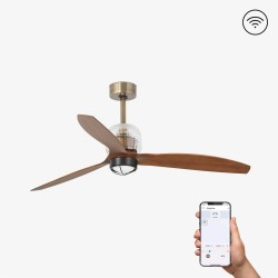 Ανεμιστήρας Με Ατσάλινο DC Μοτέρ Χρυσός Με Ξύλινα Φτερά Με LED Φως 16W SMART DECO FAN FARO