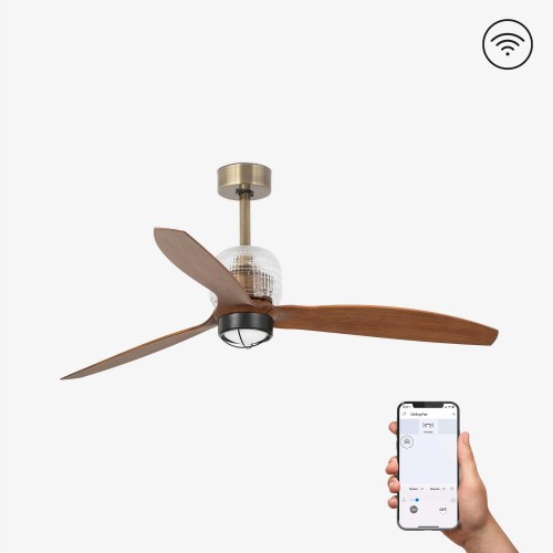 Ανεμιστήρας Με Ατσάλινο DC Μοτέρ Χρυσός Με Ξύλινα Φτερά Με LED Φως 16W SMART DECO FAN FARO