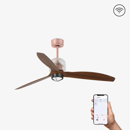 Ανεμιστήρας Με Ατσάλινο DC Μοτέρ Χάλκινος Με Ξύλινα Φτερά Με LED Φως 16W SMART DECO FAN FARO