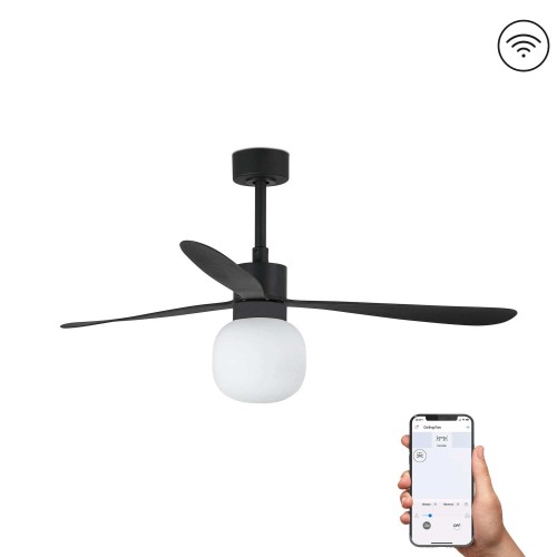 Ανεμιστήρας Με Ατσάλινο Μοτέρ Και Λεπίδες Από ABS Με LED Φως 20W - Μαύρος AMELIA L BALL SMART FARO