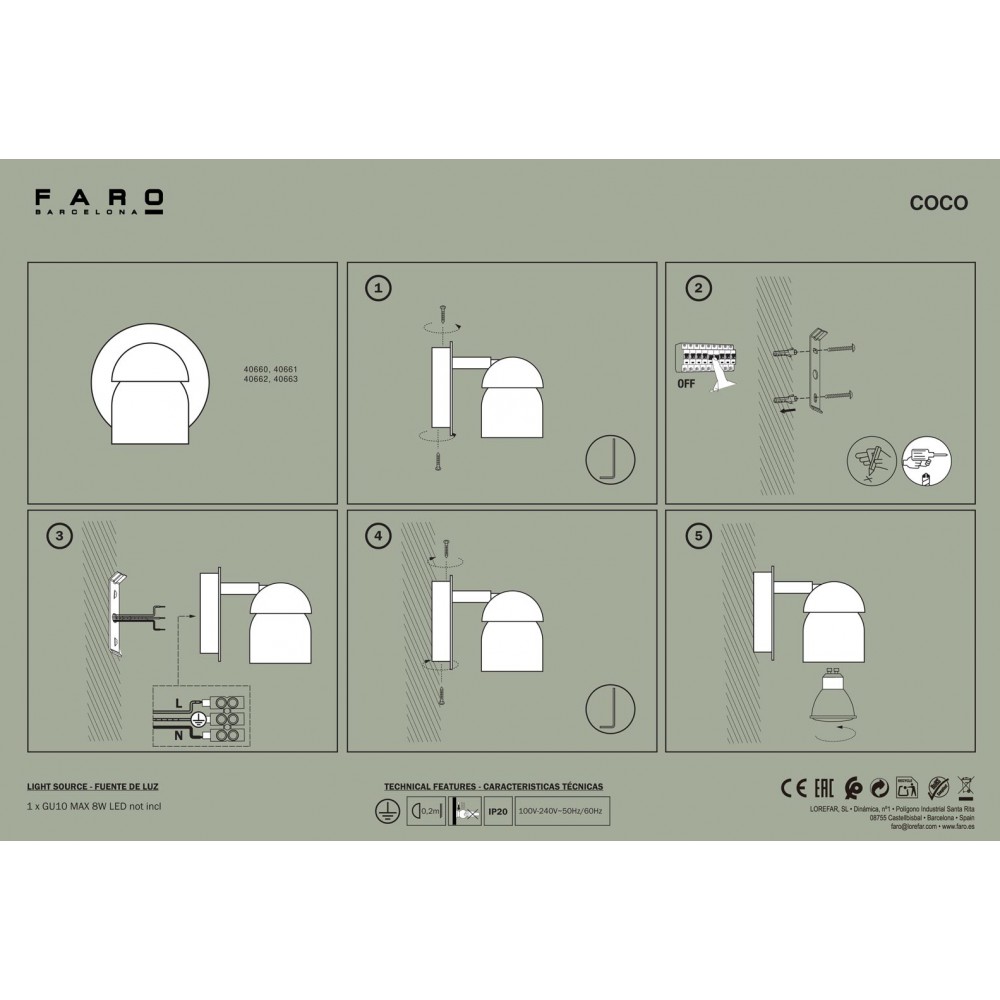 Φωτιστικό Σποτ Σε Μαύρο Χρώμα 1x GU10 COCO - FARO