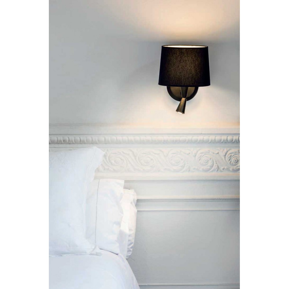 Απλίκα Μεταλλική Με Υφασμάτινο Καπέλο Σε Μαύρο Χρώμα Και Φωτιστικό Ανάγνωσης LED 3W 1xE27 CONGA - FARO