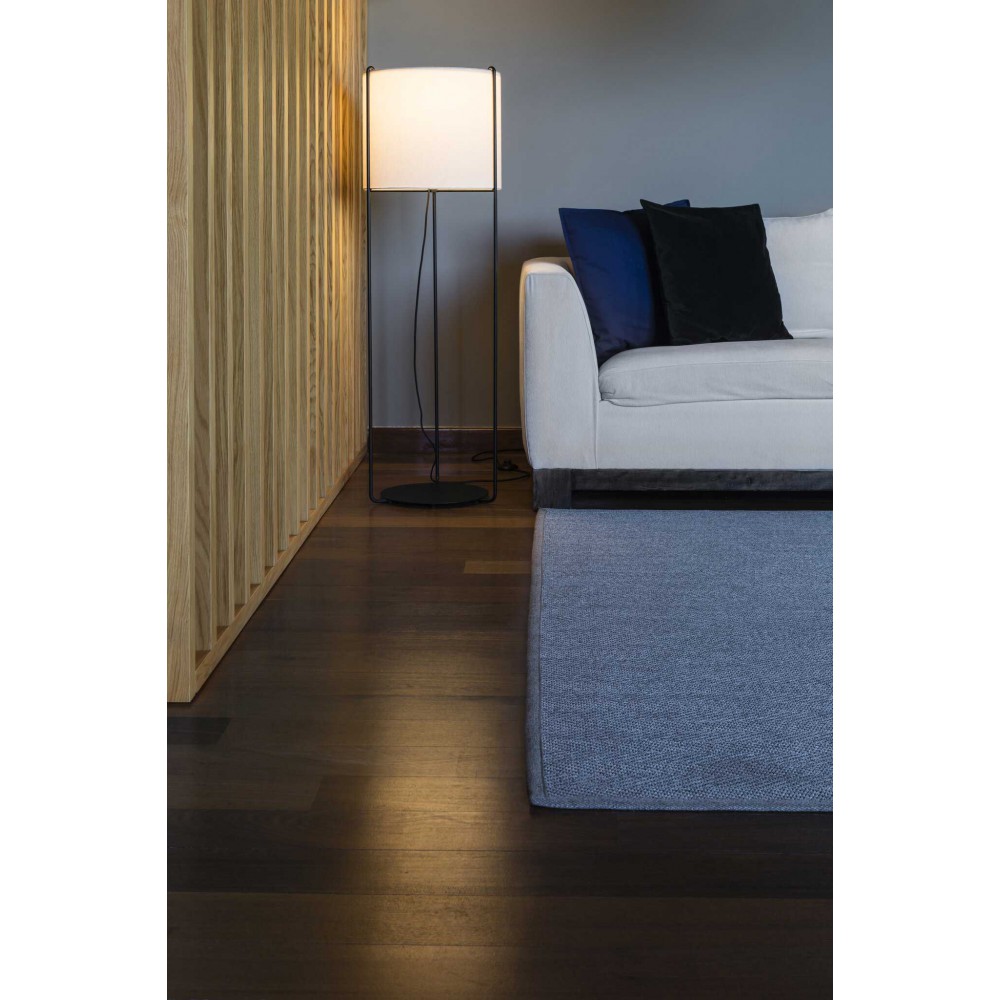 Φωτιστικό Δαπέδου Μαύρο Με Υφασμάτινο Καπέλο Σε Μπεζ Χρώμα 1xE27 DRUM - FARO