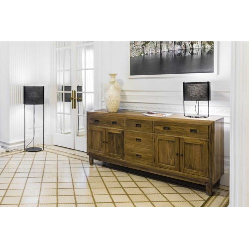 Φωτιστικό Δαπέδου Μαύρο Με Υφασμάτινο Καπέλο Σε Γκρι Χρώμα 1xE27 DRUM - FARO