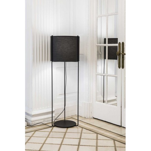 Φωτιστικό Δαπέδου Μαύρο Με Υφασμάτινο Καπέλο Σε Γκρι Χρώμα 1xE27 DRUM - FARO