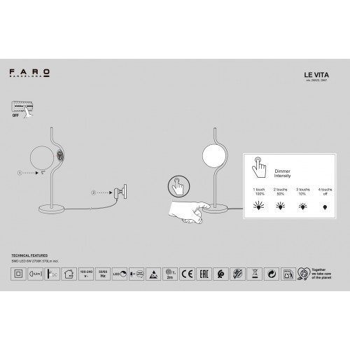 LE VITA Επιτραπέζιο Φωτιστικό Μαύρο Με Οπάλ Γυαλί - LED 6W DIMMABLE FARO