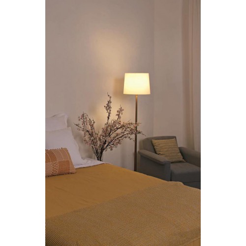 Φωτιστικό Δαπέδου Μεταλλικό Χρυσό Αντικέ Με Υφασμάτινο Καπέλο Σε Λευκό Χρώμα 1xE27 REM - FARO