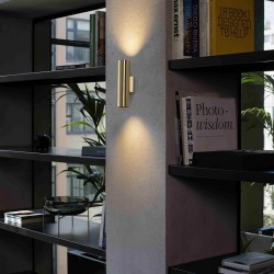 Φωτιστικό Τοίχου Σποτ Σε Σατινέ Χρυσό UP-DOWN 2x GU10 STAN - FARO