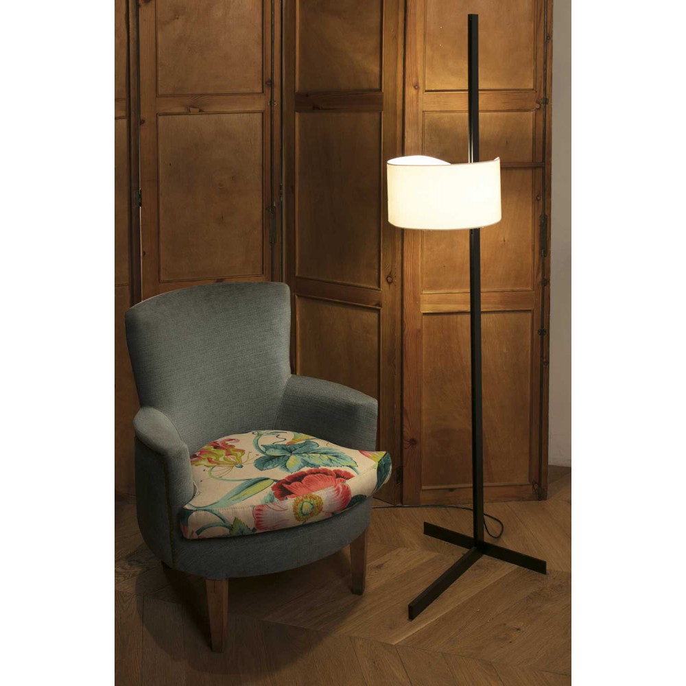 Φωτιστικό Δαπέδου Μαύρο Αλουμίνιο Με Υφασμάτινο Καπέλο Σε Μαύρο Χρώμα 1xE27 STAND UP - FARO