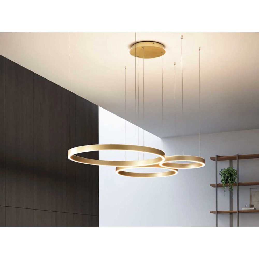 LED Κρεμαστό Φωτιστικό Αλουμινίου Τρίφωτο Κυκλικό Χρυσό 180W CRISEIDE S/3D - GEA LUCE