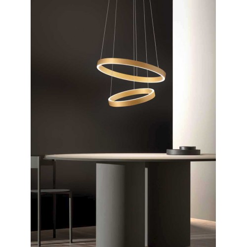 LED Κρεμαστό Φωτιστικό Αλουμινίου Δίφωτο Κυκλικό Χρυσό 140W CRISEIDE S/2G - GEA LUCE