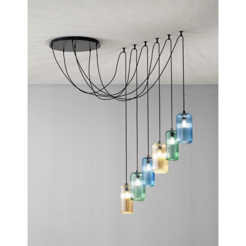 Κρεμαστό Φωτιστικό Πολύφωτο Από Γυαλί Σε Διάφορες Αποχρώσεις Και Μεγέθη - Σε Εξάφωτη Ροζέτα 6xE27 RAIKA - GEA LUCE