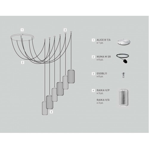 Κρεμαστό Φωτιστικό Πολύφωτο Από Γυαλί Σε Διάφορες Αποχρώσεις Και Μεγέθη - Σε Εξάφωτη Ροζέτα 6xE27 RAIKA - GEA LUCE