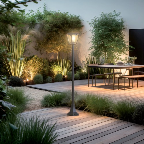 LED Ηλιακό φωτιστικό Ρετρό Κολόνα Μαύρη Με Αισθητήρα Κίνησης 400Lm IP44 - Xanlite