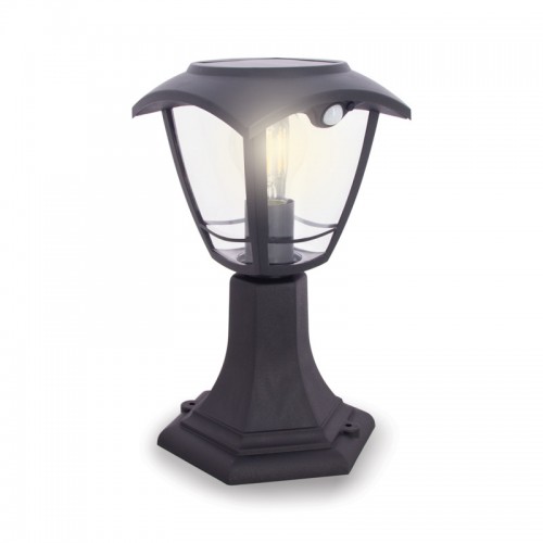 LED Ηλιακό φωτιστικό Ρετρό Κολόνα Μαύρη Με Αισθητήρα Κίνησης 400Lm IP44 - Xanlite