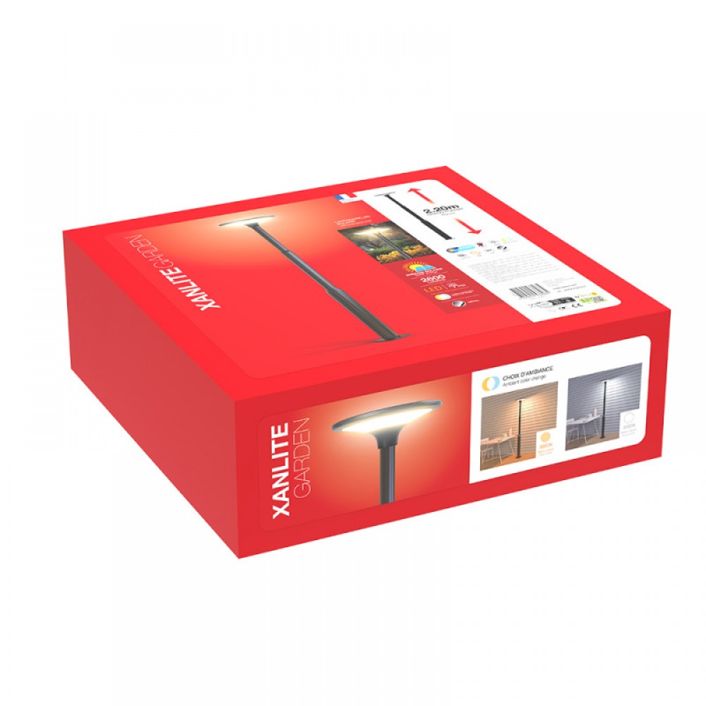 LED Ηλιακό φωτιστικό Κολόνα Μαύρη 2200Lm IP65 CCT 3000-4000K - Xanlite