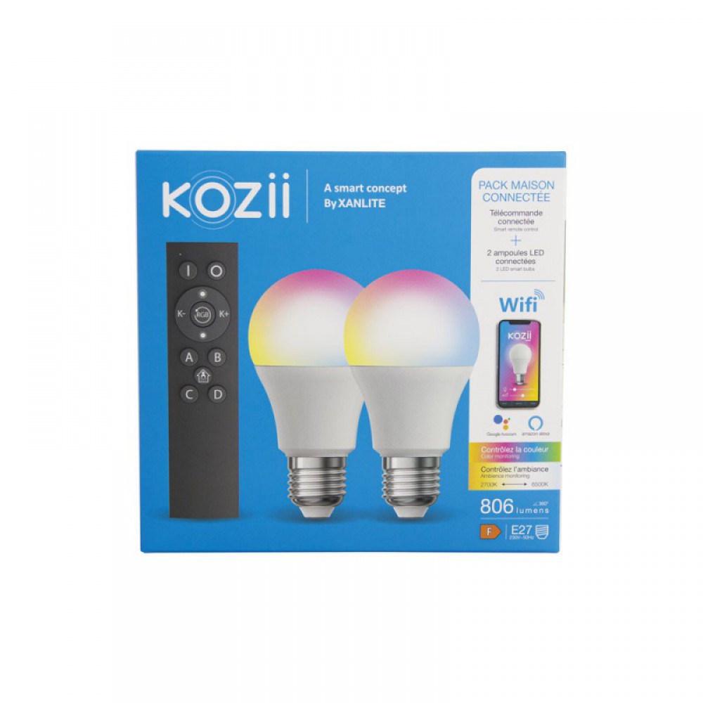 XANLITE KOZII ΣΥΣΚ. 2 ΛΑΜΠΤΗΡΕΣ LED SMART WIFI /BLUETOOTH CCT/RGB E27 A60 7W (60W) 806LM ΚΑΙ ΤΗΛΕΧΕΙΡΙΣΤΗΡΙΟ