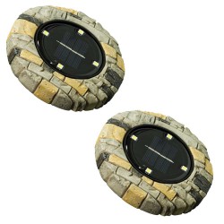 EZSOLAR ΗΛΙΑΚΟ ΔΑΠΕΔΟΥ ΣΤΡΟΓΓΥΛΟ ΤΥΠΟΥ ΠΕΤΡΑΣ LED IP44 ΑΛΟΥΜΙΝΙΟ ΚΑΙ ΓΥΑΛΙ ΑΥΤΟΝΟΜΙΑ 8Η - ΣΥΣΚΕΥΑΣΙΑ 2 ΤΕΜΑΧΙΑ