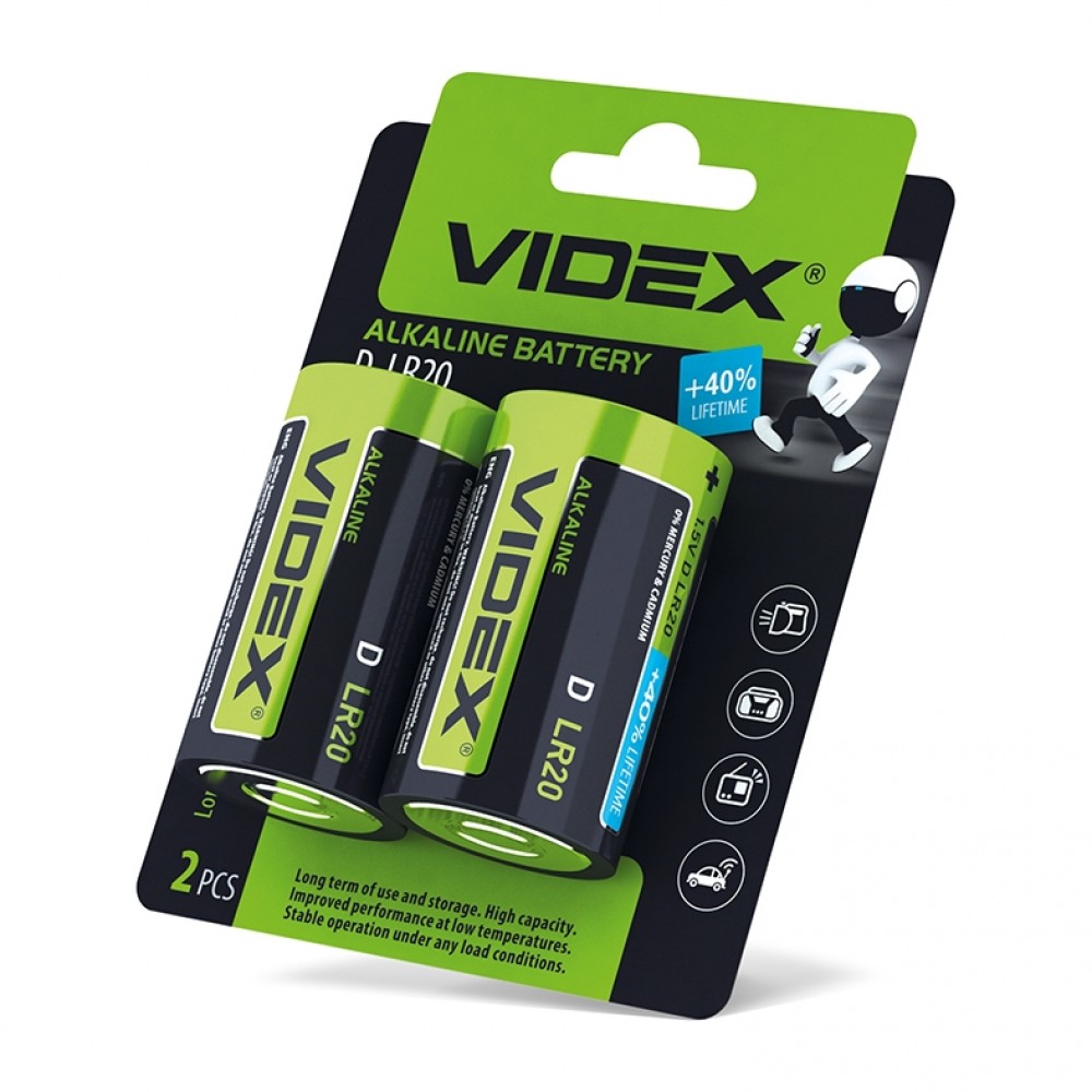 VIDEX ΜΠΑΤΑΡΙΑ ΑΛΚΑΛΙΚΗ D LR20 BLISTER 2 TMX