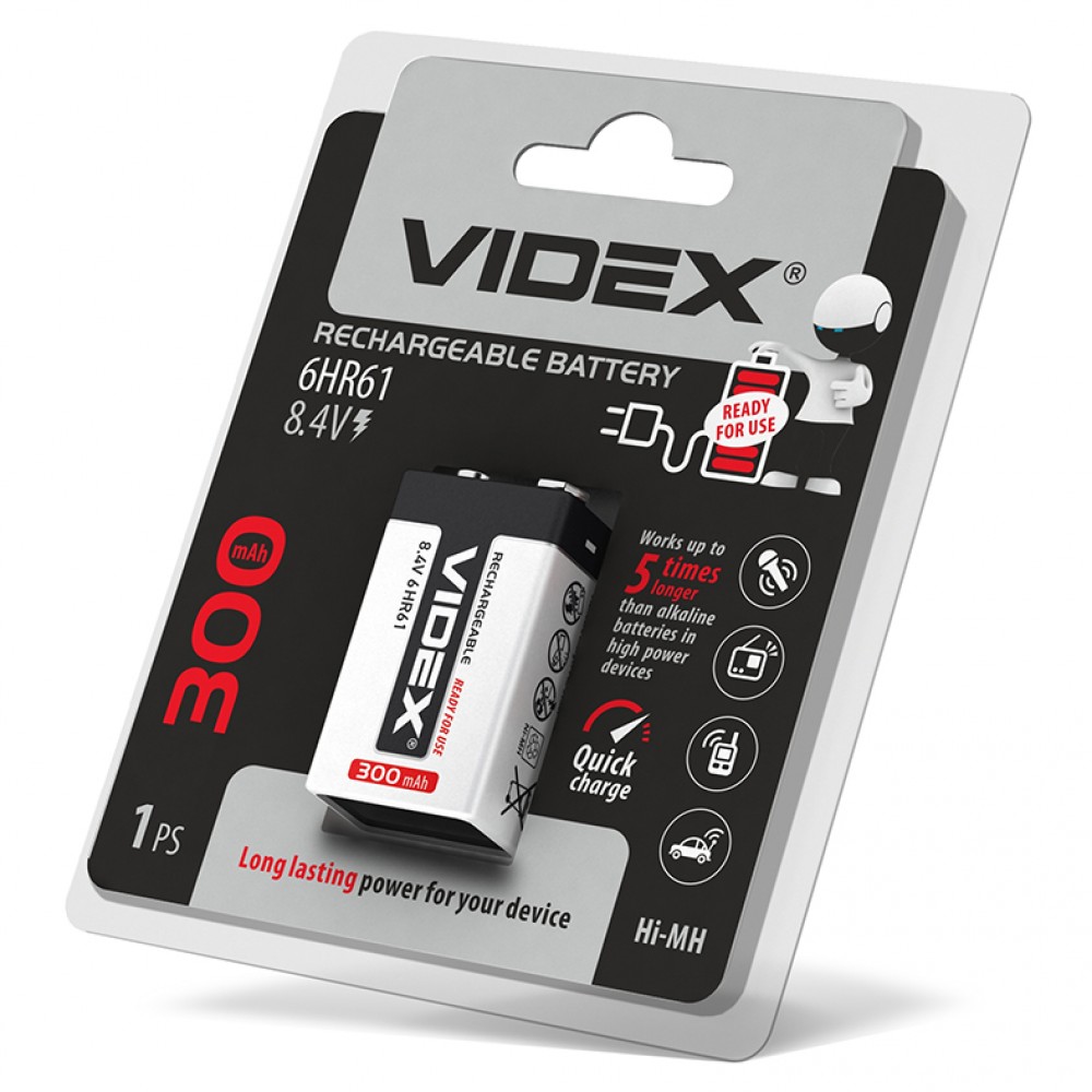 VIDEX ΜΠΑΤΑΡΙΑ 9V ΕΠΑΝΑΦΟΡΤΙΖΟΜΕΝΗ 300mAh BLISTER 1 TMX