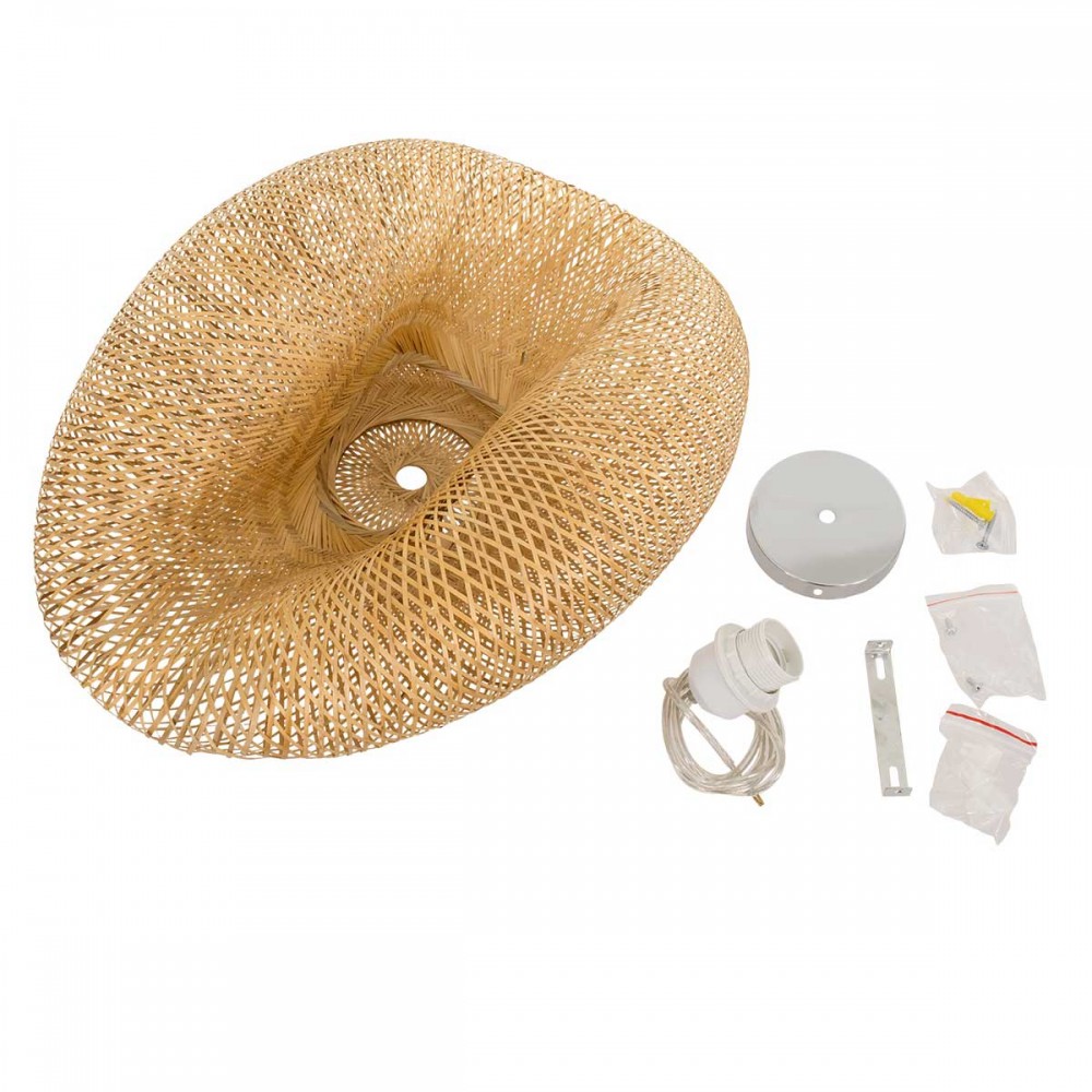 Vintage Κρεμαστό Φωτιστικό Οροφής Μονόφωτο Μπεζ Ξύλινο Bamboo Μ105 x Π84 x Y38cm MEXICO