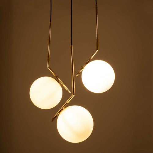 Μοντέρνο Κρεμαστό Φωτιστικό Οροφής Τρίφωτο 3 x E27 Χρυσό - Λευκό Μεταλλικό Μπάλα Φ60 x Υ50cm