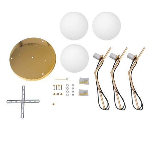 Μοντέρνο Κρεμαστό Φωτιστικό Οροφής Τρίφωτο 3 x E27 Χρυσό - Λευκό Μεταλλικό Μπάλα Φ60 x Υ50cm