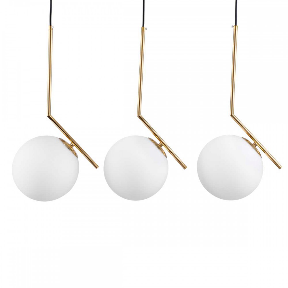Μοντέρνο Κρεμαστό Φωτιστικό Οροφής Τρίφωτο 3 x E27 Χρυσό - Λευκό Μεταλλικό Μπάλα Μ74 x Π25 x Υ50cm
