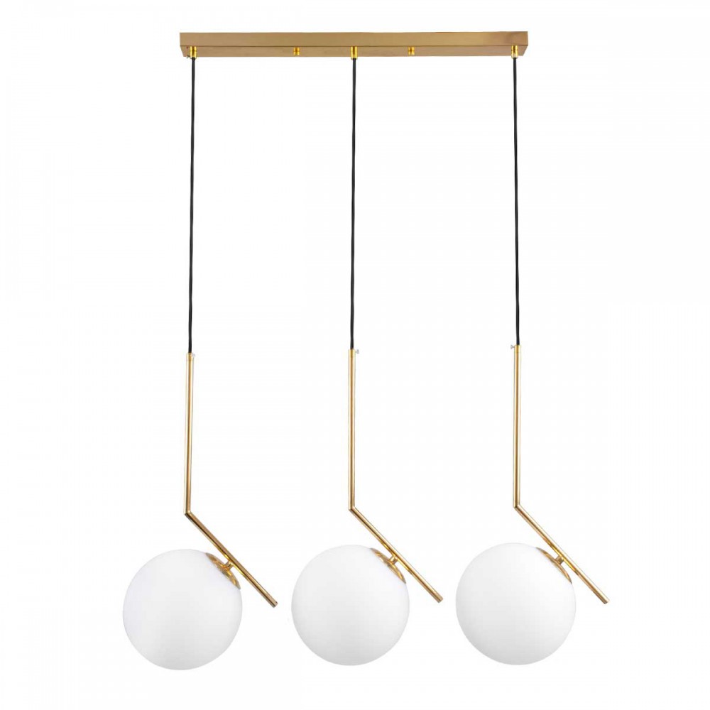Μοντέρνο Κρεμαστό Φωτιστικό Οροφής Τρίφωτο 3 x E27 Χρυσό - Λευκό Μεταλλικό Μπάλα Μ74 x Π25 x Υ50cm
