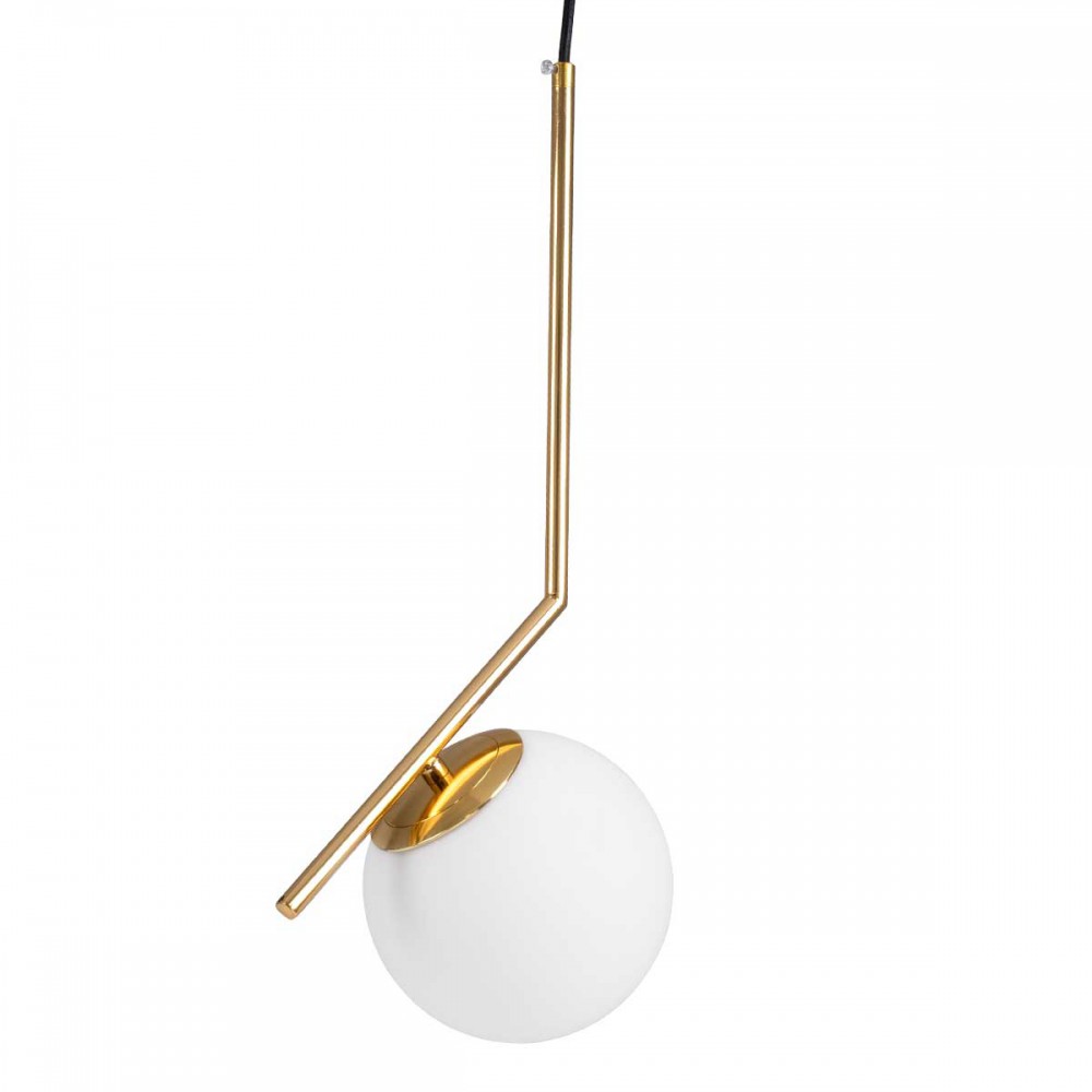 Μοντέρνο Κρεμαστό Φωτιστικό Οροφής Μονόφωτο 1 x E27 Χρυσό - Λευκό Μεταλλικό Μπάλα Φ15 x Υ49cm