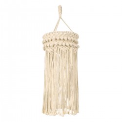 Καπέλο Φωτιστικού Boho - Μακραμέ Πλεκτό Χειροποίητο Μπεζ Υφασμάτινο με Σχοινί Φ25 x Υ70cm UGANDA