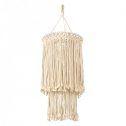 Καπέλο Φωτιστικού Boho - Μακραμέ Πλεκτό Χειροποίητο Μπεζ Υφασμάτινο με Σχοινί Φ30 x Υ85cm ZAMBIA