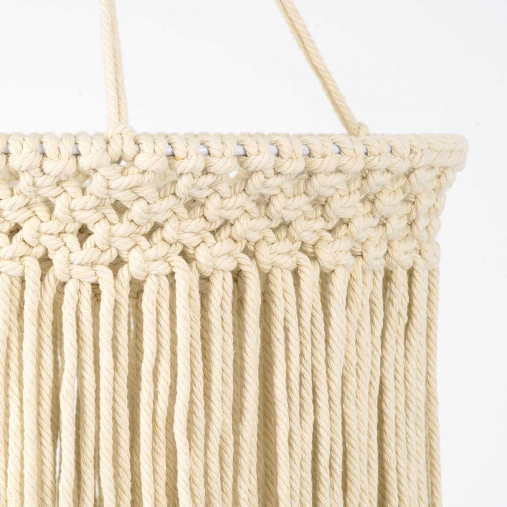 Καπέλο Φωτιστικού Boho - Μακραμέ Πλεκτό Χειροποίητο Μπεζ Υφασμάτινο με Σχοινί Φ30 x Υ85cm ZAMBIA